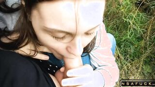Russian Slut make Blowjob Outdoor after University