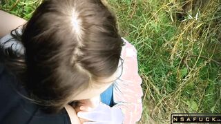Russian Slut make Blowjob Outdoor after University