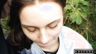 Russian Slut make Blowjob Outdoor after University