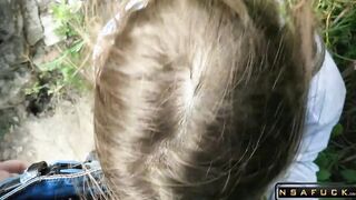Russian Slut make Blowjob Outdoor after University