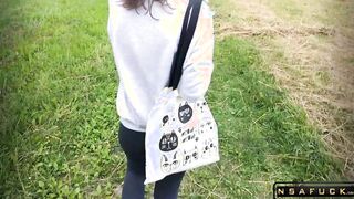 Russian Slut make Blowjob Outdoor after University
