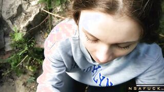 Russian Slut make Blowjob Outdoor after University