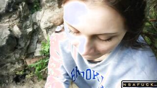 Russian Slut make Blowjob Outdoor after University