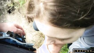 Russian Slut make Blowjob Outdoor after University