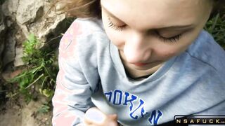 Russian Slut make Blowjob Outdoor after University