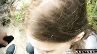 Russian Slut make Blowjob Outdoor after University