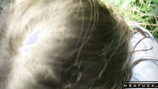 Russian Slut make Blowjob Outdoor after University