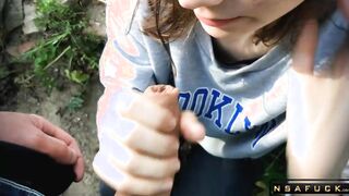 Russian Slut make Blowjob Outdoor after University
