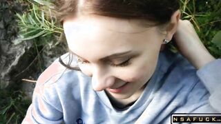 Russian Slut make Blowjob Outdoor after University