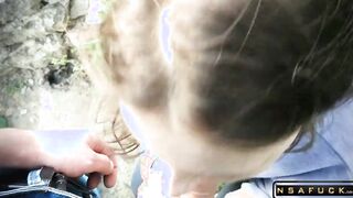Russian Slut make Blowjob Outdoor after University