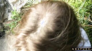 Russian Slut make Blowjob Outdoor after University