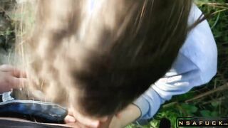 Russian Slut make Blowjob Outdoor after University