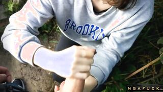 Russian Slut make Blowjob Outdoor after University