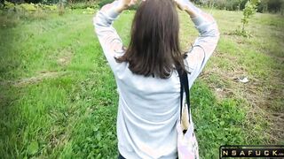 Russian Slut make Blowjob Outdoor after University