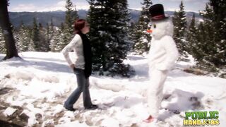 Public Handjobs Brandi de Lafey Strokes A Snowman