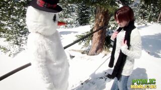 Public Handjobs Brandi de Lafey Strokes A Snowman