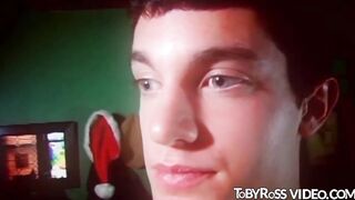 Cute young gay sucking hard cock before mutual handjob