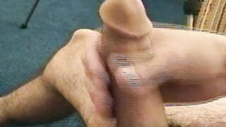 Hairy young guy tugs raging dick and cums all over the place
