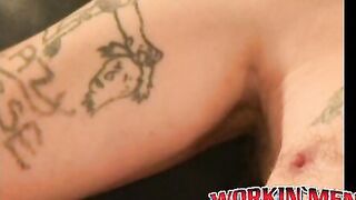 Tattooed senior gets a finger in his ass and sucks cock