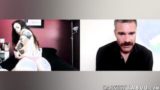 Tattooed Keisha Grey stuffing big dildo for naughty stepdad