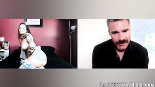 Tattooed Keisha Grey stuffing big dildo for naughty stepdad