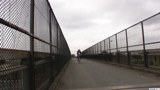 Older Japanese public bottomless bicycle rides and sex