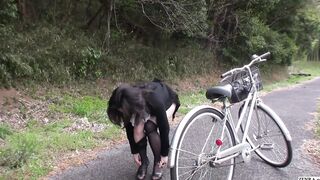 Older Japanese public bottomless bicycle rides and sex