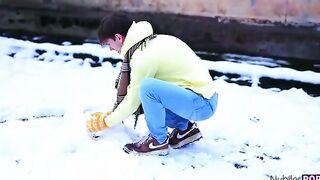 Mirka is such a fun mistress for Justin. Their play public into the snow leads to a snowball fight where