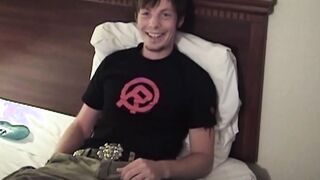 Slim young amateur masturbates alone into fat messy cumshot