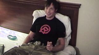 Slim young amateur masturbates alone into fat messy cumshot