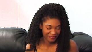 Delectable black teen strips and fucks like naughty cowgirl