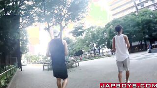 Badminton playing Asian twink bounces on cock after blowjob