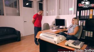 German old blonde secretary plowed into office with saggy tit