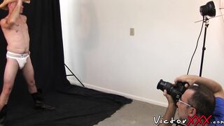 Gay stud shows his stuff before being dicked and cum sprayed