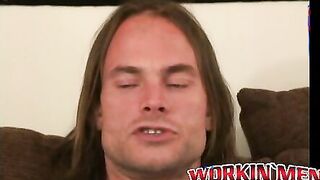 Long haired homosexual smokes a cigar before jerking off