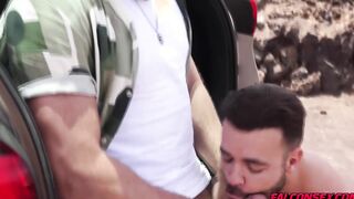 Sean strokes out a fat load covering Logan's face