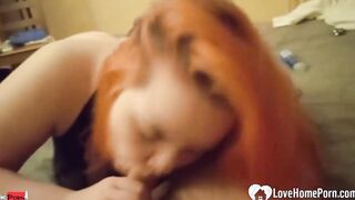 Red Haired in stocking takes it from behind