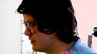 Riley Raven wears erotic lingerie while fucked by nerd