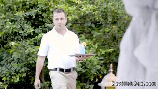 Big cock server fucks big tits mature at a resort