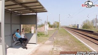 Outside Sex at Train Station with german thin tall blonde hoe