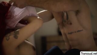 Slut TS stepmom lets stepson fuck her