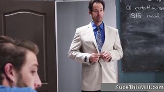 Curvy busty coed Violet Myers rides teacher