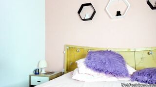 Small tits Colombian masturbates in bed on webcam
