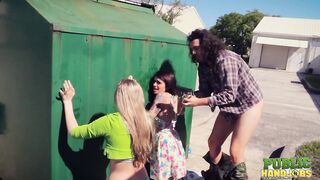 Public Handjobs Raquel Roper and Jessie Young Homeless Handjob