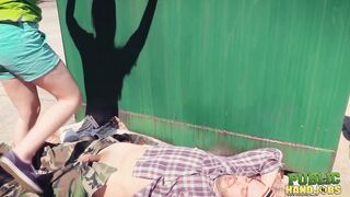 Public Handjobs Raquel Roper and Jessie Young Homeless Handjob