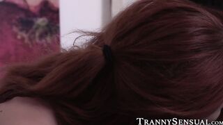 Pierced trans girl feeds cock to her curvaceous latina girl
