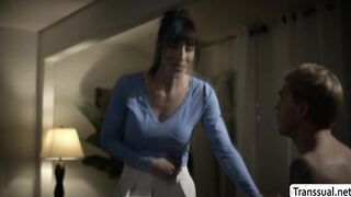 Tgirl stepmom comforts problimatic stepson
