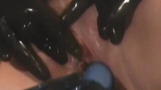 Busty blond lesbian spreads her legs for didlo and fingers