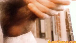 Stud tugs on his cock until it erupts with a bunch of cum