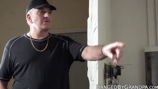 Young lady shoots an erotic film and has sex with an old man